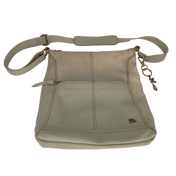 The Sak Lucia Green Pebbled Leather Crossbody Purse Adjustable Strap 11x11x2 - Picture 1 of 9